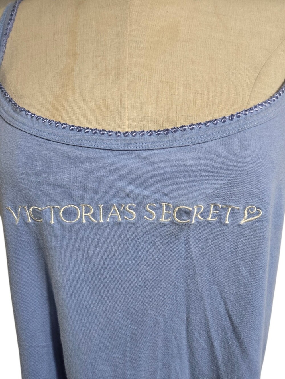 Victoria's Secret Light Blue Embroidered Logo Cotton Y2K Nightie - Picture 2 of 6
